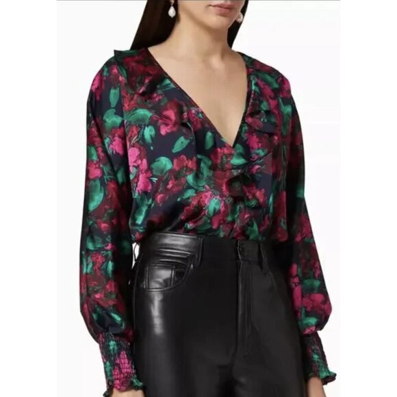 MISA LOS ANGELES Talah Floral Ruffle Satin Bodysuit Boho Romantic - Size L - Picture 2 of 16